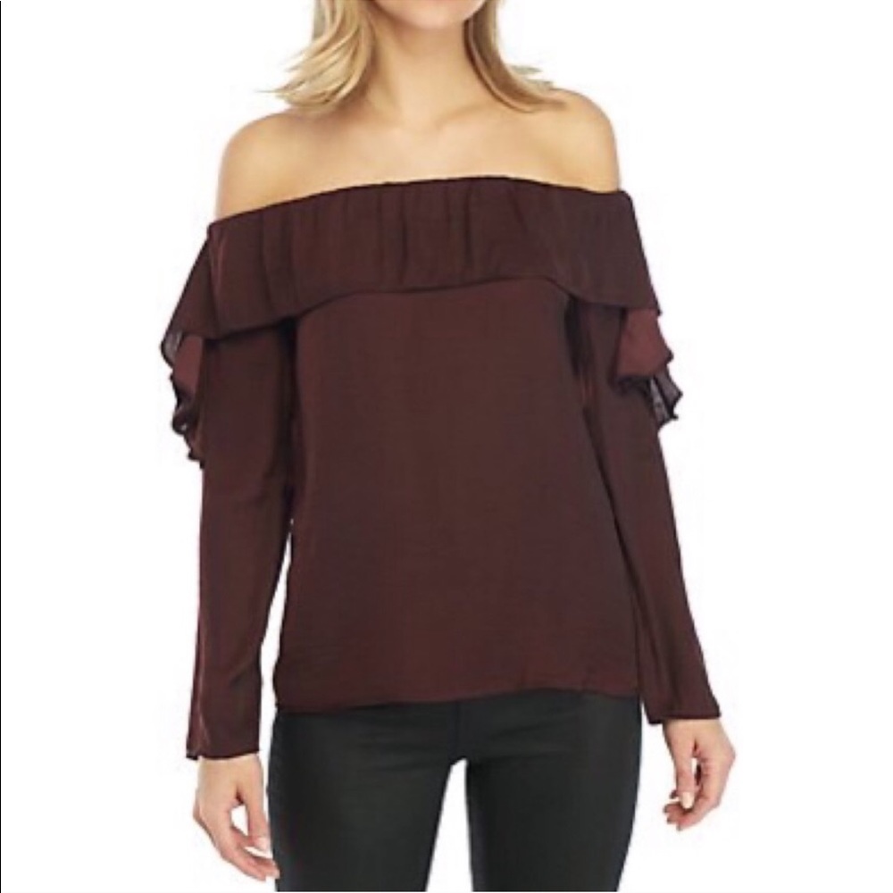 1. STATE Merlot Purple Off-The-Shoulder Ruffle Top